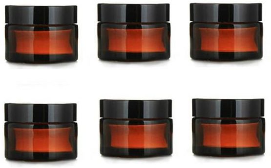 6PCS 10ml Amber Glass Jar Empty Refillable Cosmetic Face Cream Lip Balm Storage Jars Bottle Container Pot with Liners and Screw Black Lid for Make up Essential Oils Lotion (10ML)