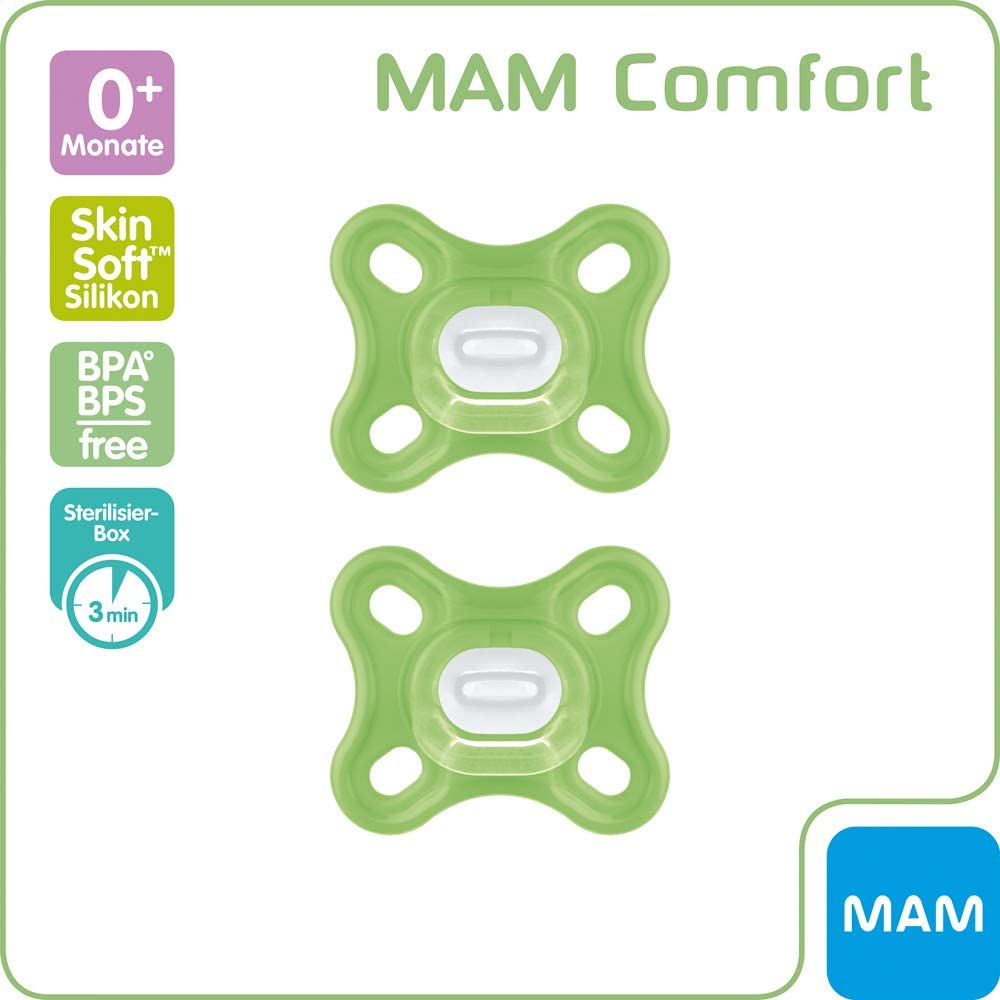 MAM Comfort Dummy Mini X-Small 0+ Months Unisex, Hospital-Grade Silicone 100%, Pack of 2, incl. Travel Box & MAM Clip - Image 2