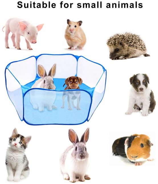 WEONE Pet Playpen, Portable Small Animals Playpen, Foldable Pet Pens, Pet Cage Tent, Breathable & Transparent Pet Exercise Fence for Guinea Pig, Rabbits, Hamster, Chinchillas, Hedgehogs, Cats -Blue - Image 4
