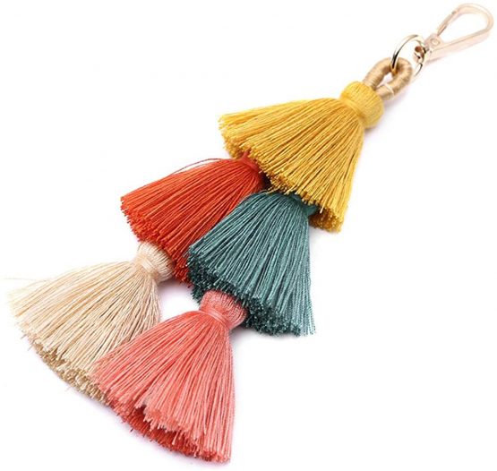 Auony Colorful Boho Tassel Charm Key Chain Pom Pom Tassel Bag Pendant Key Ring Keychain - Image 2