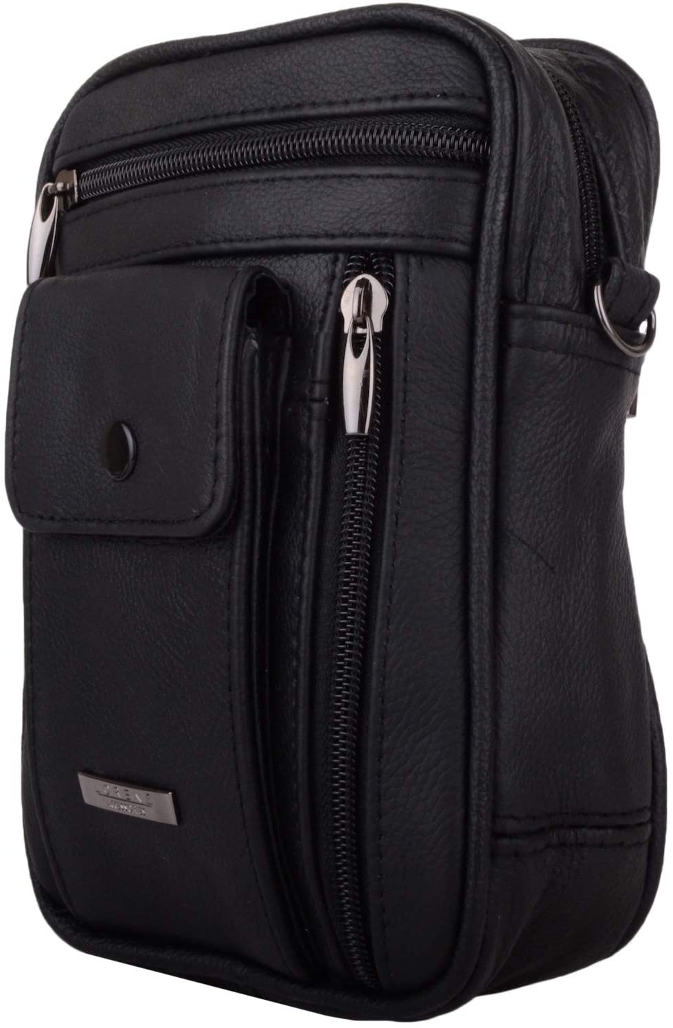 Men's Unisex Small Black Leather Bag Travel Organiser Pouch Camera Man Bag with adjustable shoulder strap - Image 2