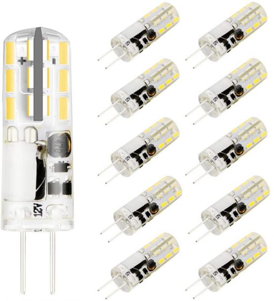 AHEVO G4 LED Light Bulbs 2W 12V AC DC 6000K, Replaces 15W Halogen Lamps (10 Pack,White)