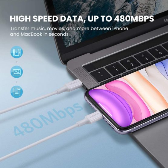 UGREEN USB C to Lightning Cable MFi Certified Lightning Type C PD Fast Charger Data Lead Compatible with iPhone 13 Pro 12 Mini 11 Max XR XS X 8 Plus SE,iPad Mini,Thunderbolt 3 MacBook Pro Air (1M) - Image 3