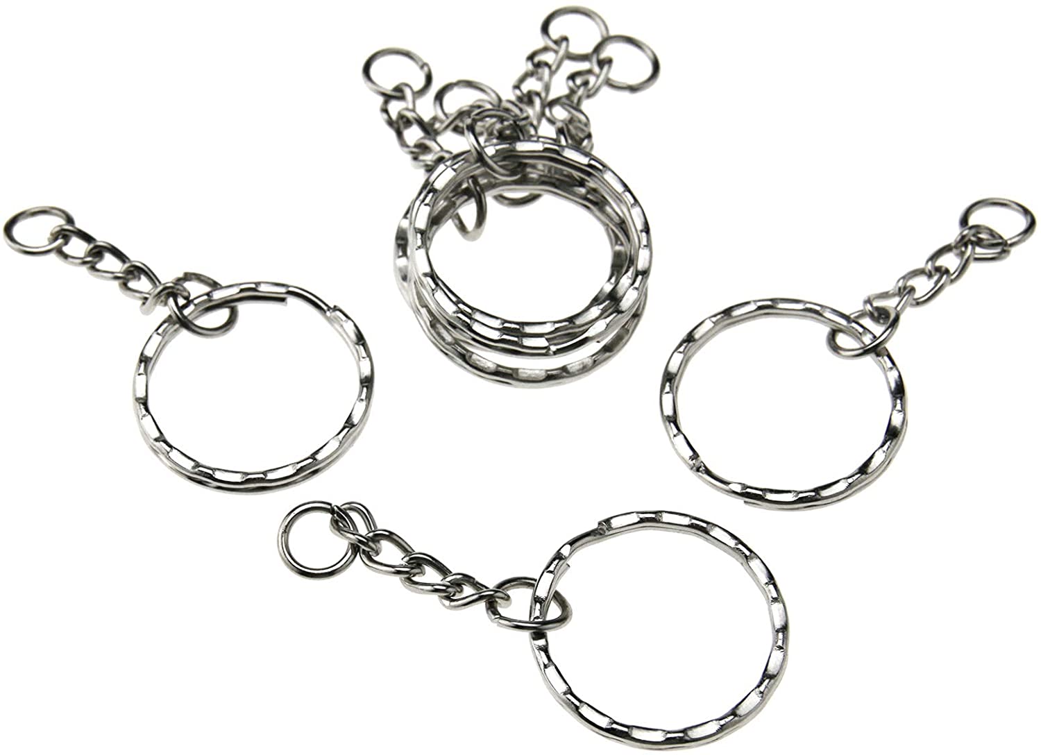OTOTEC 50pcs Keyring Blanks 55mm Silver Tone Key chains Key Split Rings 4 Link Chain - Image 2