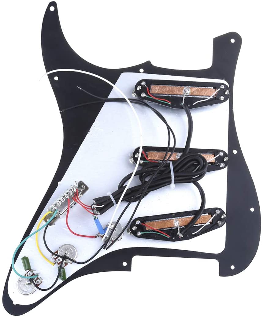 Musiclily 11-Hole SSS Prewired Loaded Pickguard with Dual Hot Rail High Output Pickups Set for Fender Squier Strat Electric Guitar,3Ply Black - Image 3