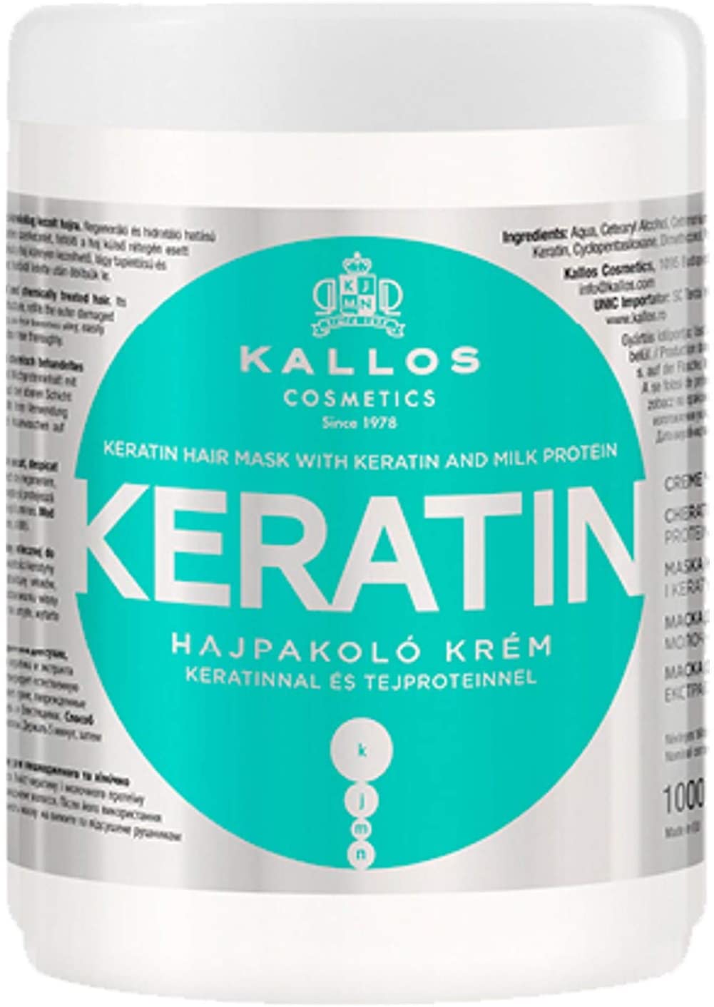 Kallos KJMN Keratin Regenerating Hair Mask with keratin and milk protein for dry damaged and chemically treated hair 1000 ml