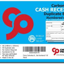 Cherry Carbonless NCR Cash Receipt Duplicate Book A6 50 Sets Numbered 1-50