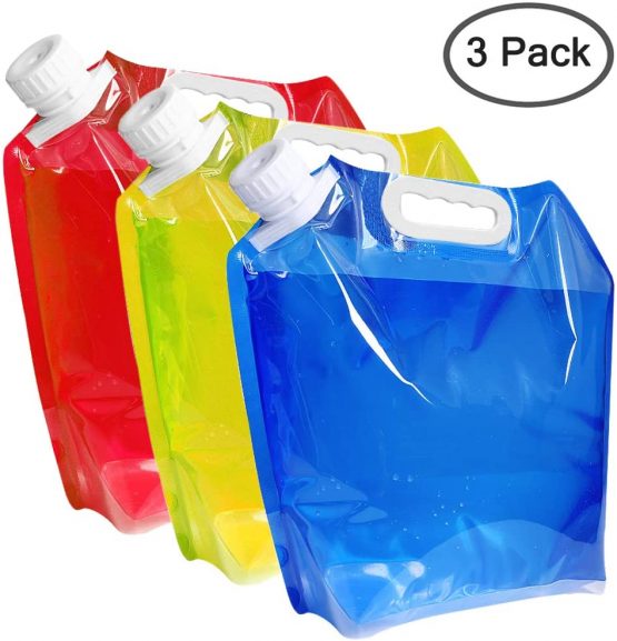 maxin 5 Litres Collapsible Water Container，BPA Free Plastic Water Carrier Folding Water Bag Set of 3 for Outdoor Camping Backpacking Hiking.