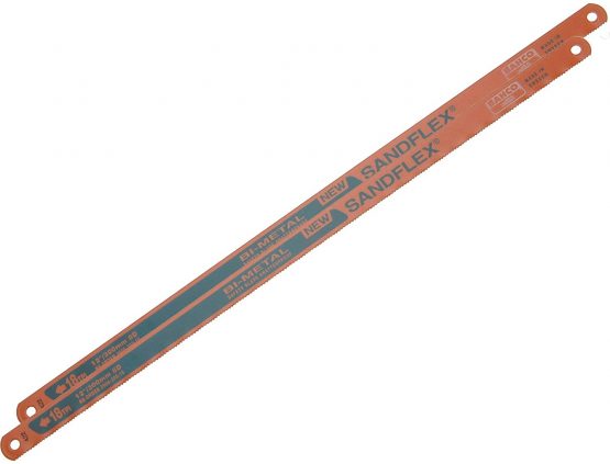 Bahco 3906-300-18-2P 18 TPI Sand Flex Bi-Metal Hand Hacksaw Blade, Orange, 300 mm, Set of 2 Pieces