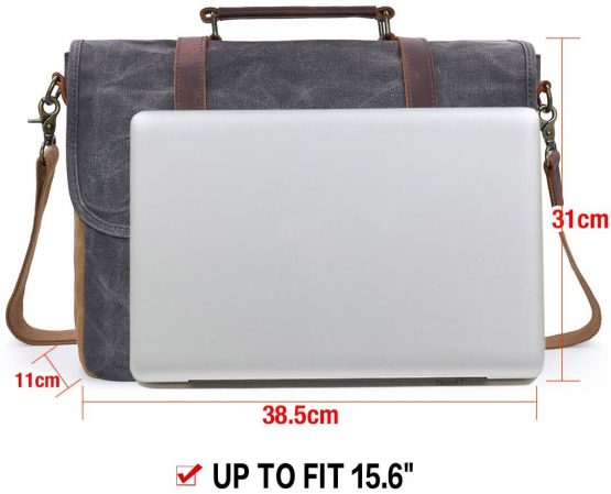 Newhey Mens Laptop Shoulder Canvas Messenger Bag Waterproof Computer Briefcase Notebook Vintage Satchel Designer School Work Bags Grey 15.6 Leather - Image 4