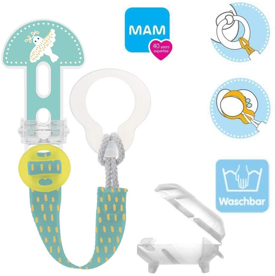 Mam Clip it! Fashion & Cover Dummy Chain with Teat Protector / Set of 2, Plain / Adjustable Length, Washable - Image 2