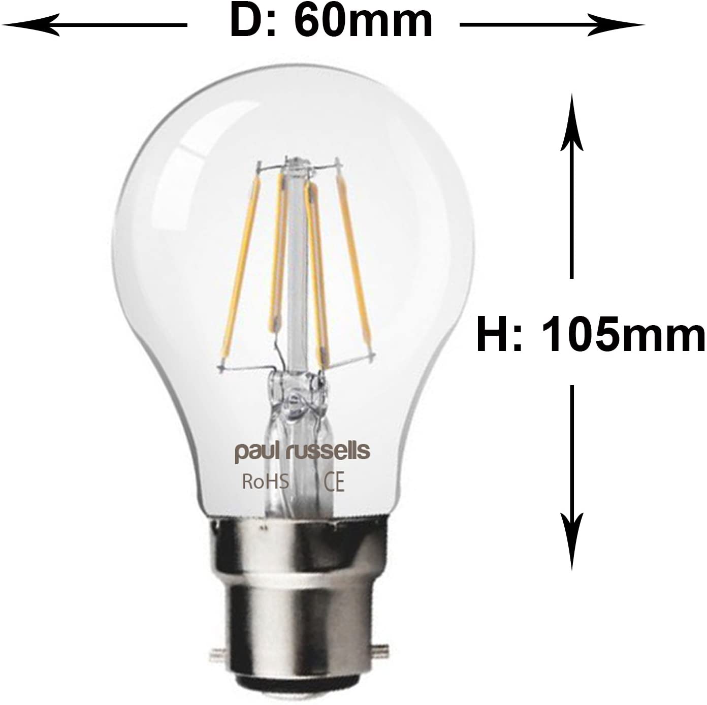 paul russells B22 Bayonet Cap LED Filament, 4.5Watt 40W Equivalent 470LM Lumens 2700K BC Standard GLS A60 - Image 3