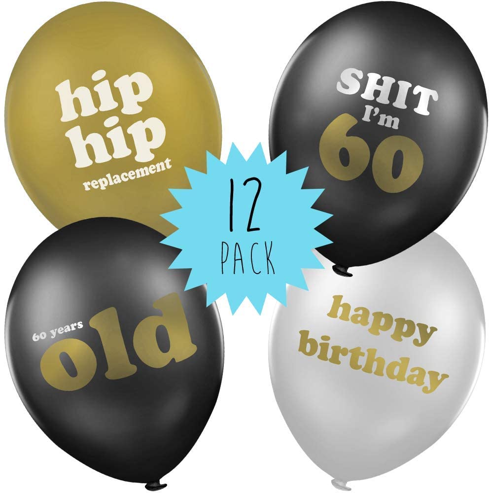 60th Birthday Balloons - funny lockdown birthday gift idea for 60th birthday party decorations - Pack of 12