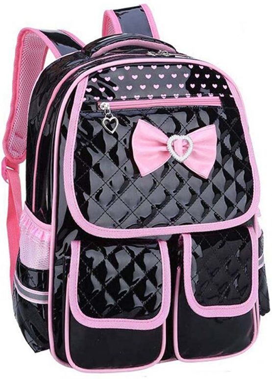 Puretime Girls Cute Pu Leather School Backpack Satchel Waterproof Travel Bag for Teenage Girls Princess Style - Image 2