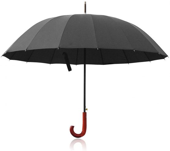 Becko Stick Tote Umbrella, Durable and Strong Enough for The Fierce Wind and Heavy Rain, Unisex Golf Umbrella, Color Black or Clear, with J-Handle / 16 Ribs (Black J-Handle16 Ribs) - Image 2