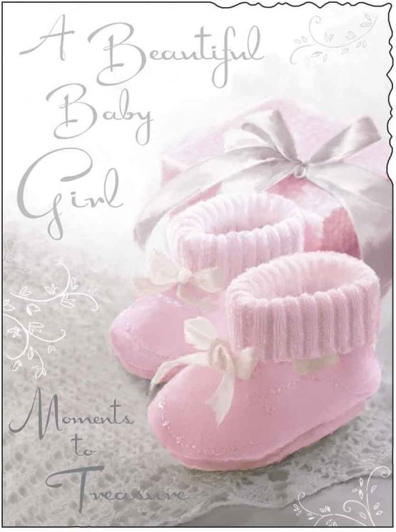 Jonny Javelin New Baby Girl Card (JJ-V085) - Baby Pink Knitted Boots