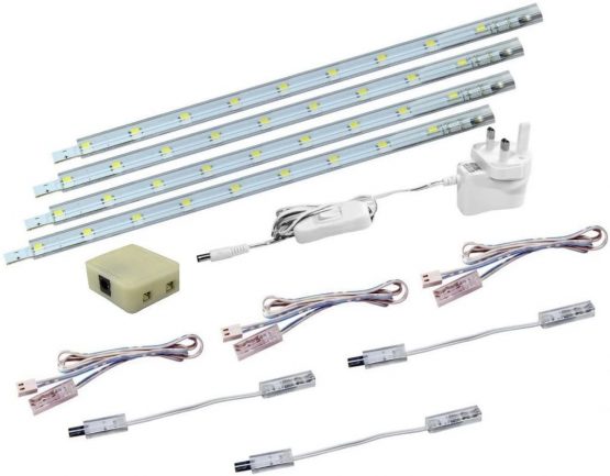 4 x 30cm Plug in LED Under Kitchen Cupboard Cabinet Strip Lights Day Light Cool White
