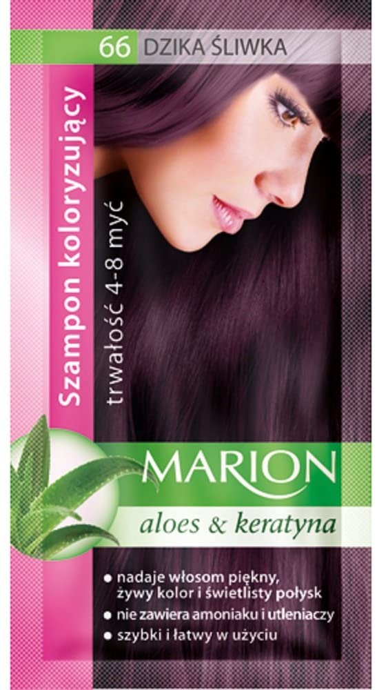 Marion Hair Dye Shampoo Bag Semi-Permanent Colour 4 to 8 Washes with Aloe and Keratin, Plum