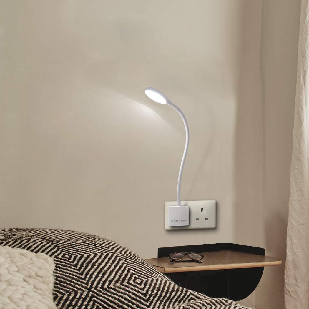 ENUOTEK Dimmable Plug in LED White Wall Reading Light, Flexible Bedside Reading Lamp with Outlet Power Plug - Image 4