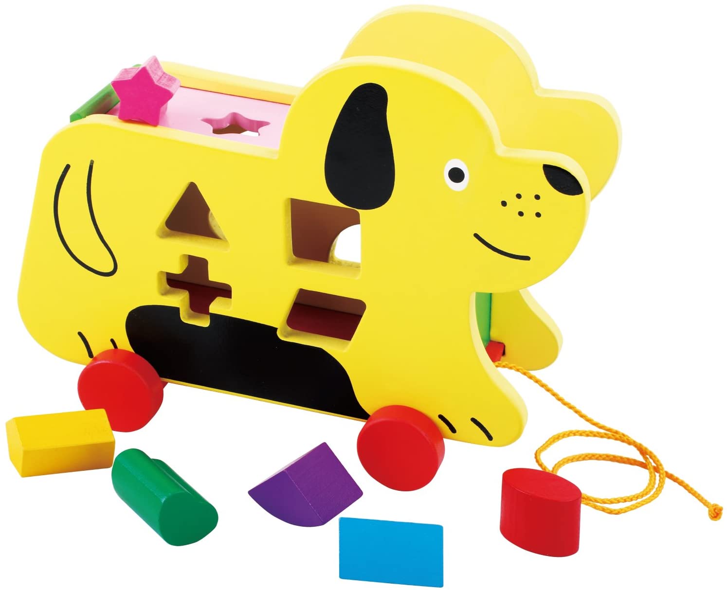 TOWO Wooden Pull Along Dog with Shape Sorter, Montessori Puzzle Toy for Babies and Toddlers