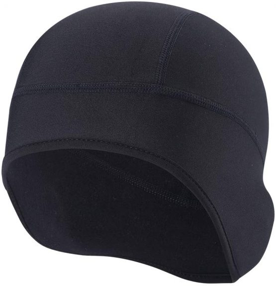 Arcweg Skull Cap Hat Winter with Fleece Lining Windproof Helmet Liner Stretchable Cycling Cap Black Breathable Lightweight Beanies Unisex for Men Women Sports Head Warmer Runnning 21.3-23.6 Inches