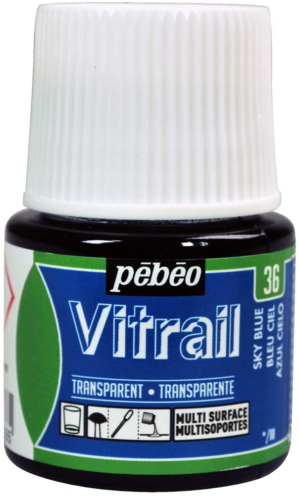 Pebeo 050-036 Vitrail Stained Glass Effect Glass Paint 45-Milliliter Bottle, Sky Blue, 45 ml (Pack of 1)