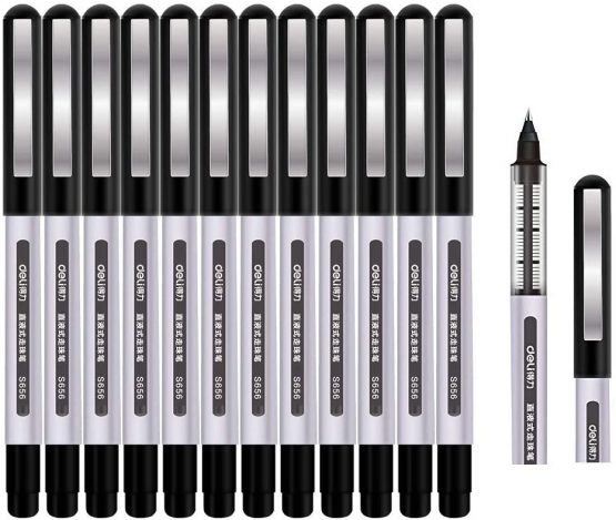 Rollerball Pen, Surcotto 0.5mm Black Gel Pens Smooth Ballpoint Pen Quick-Drying Liquid Ink Rollerball Pens - Pack of 12