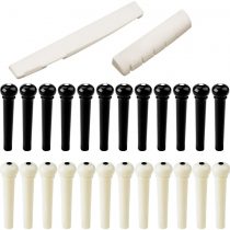 FineGood 24 pcs Guitar Bridge Pins with 2 pcs Bridge Saddle and Nut, Plastic Acoustic Bridge Pins and 6 String Real Bone Folk Bridge Saddle Guitar Replacement - Ivory, Black