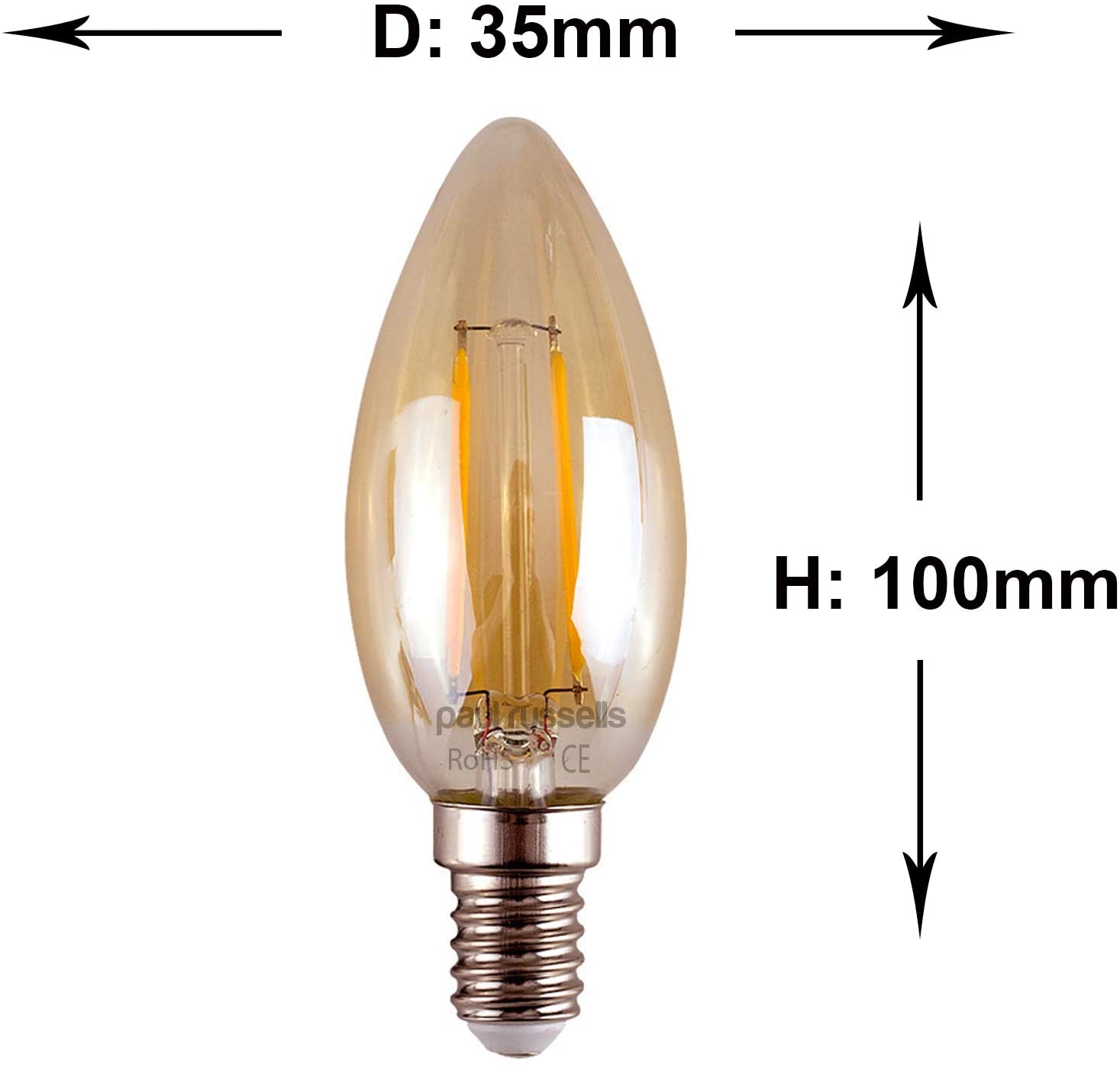paul russells LED Candle Filament Light, 2.5W 20W Equivalent Replacement, 200LM Lumens, 2200K Extra Warm White - Image 3