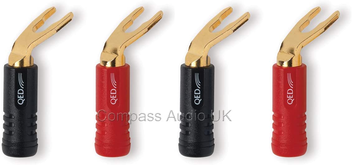 QED screwloc Shovel 6 mm - 10 mm Gold Plated 2 Red/2 Black, black/red