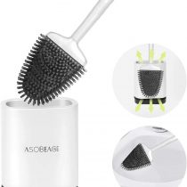 ASOBEAGE, Deep Cleaner Silicone Flexible Bristles, Toilet Brush with Quick Drying Holder Set for Bathroom, White, 11.4 x 6 x 40.6 cm