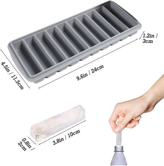 LessMo Stick Ice Cube Tray, Silicone, with Lid, Ideal for Sports and Water Bottles, 10 Cavities (Set of 3, Multicolors) - Image 3