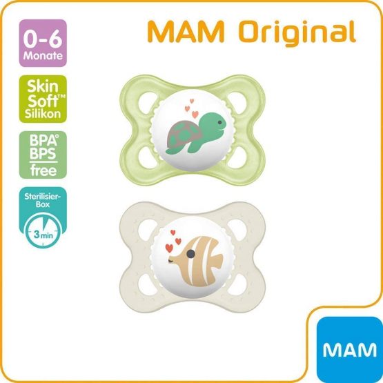 MAM Day & Night silicone pacifier 0-6 boy, set of 4 2 sterilized razor boxes. - Image 2