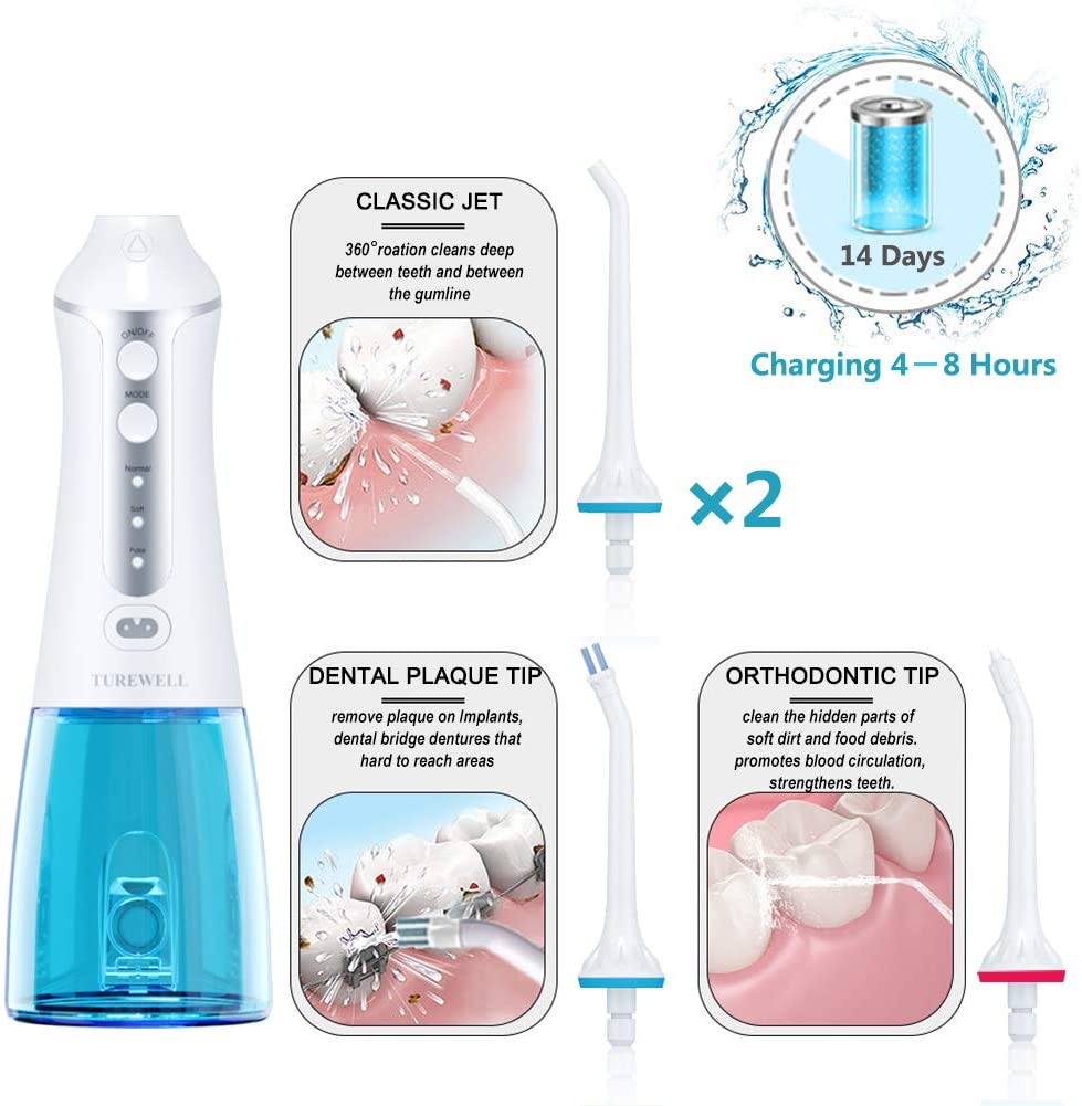 TUREWELL FC1591 Water Flosser for Teeth Portable Cordless Oral Irrigator with 6 Jet Tips, 3 Cleaning Modes, IPX7 Waterproof - Image 4