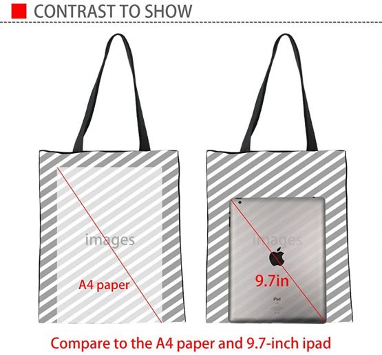 HUGS IDEA Flower Dog Print Linen Tote Bag Shoulder Bag Travel Handbag for Women - Image 3