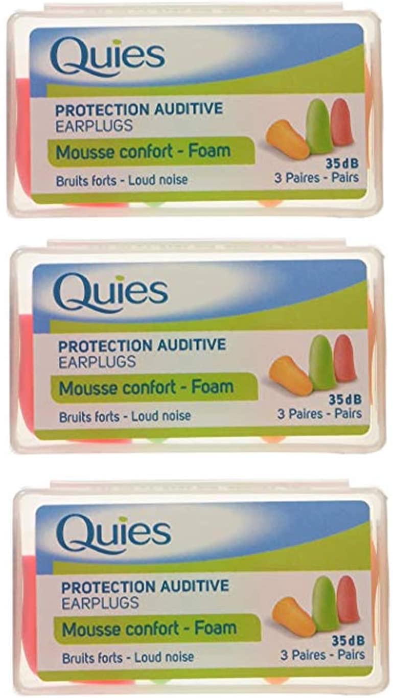 Quies - Protection Auditive en Mousse, 3 x 3 works (Assorted Colours), 2 count (Pack of 9)