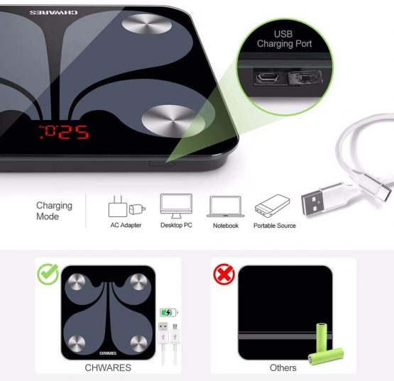 Bluetooth Body Fat Scales, USB Rechargeable Digital Weight Bathroom Scales, CHWARES Smart APP for BMI Scale 13 Body Data, 180kg/396lbs/28st, Smart Digital Bathroom Weighing Scale, Body Fat Scale - Image 2