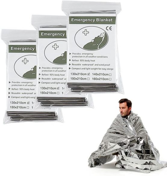 MIXIAO Emergency Thermal Blankets, Survival Reflective Thermal First Aid Foil Blanket (Silver,3 Pack)