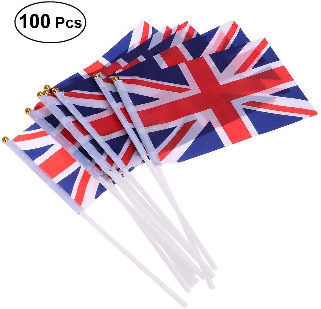 TOYMYTOY 100 Pcs United Kingdom Hand Waving Flag Royal Jubilee UK GB Great Britain Flags