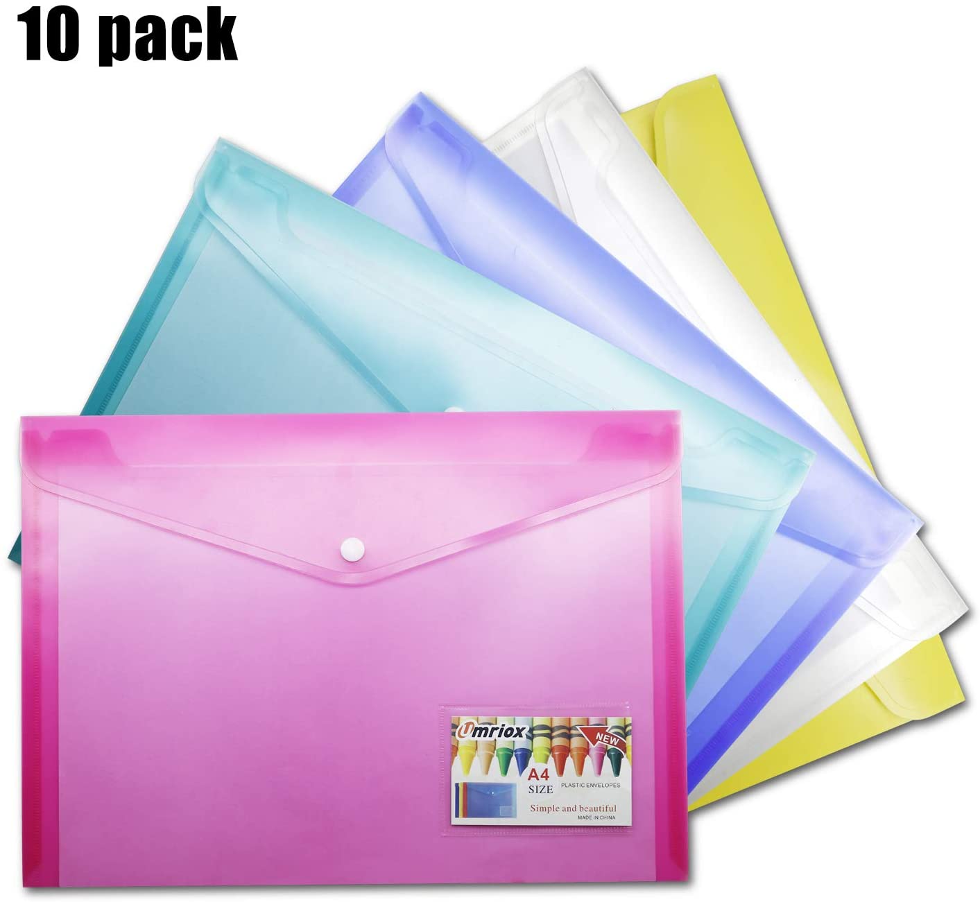 Plastic Wallets – 10 Pack A4 Plastic Folders Document Files Envelope ...