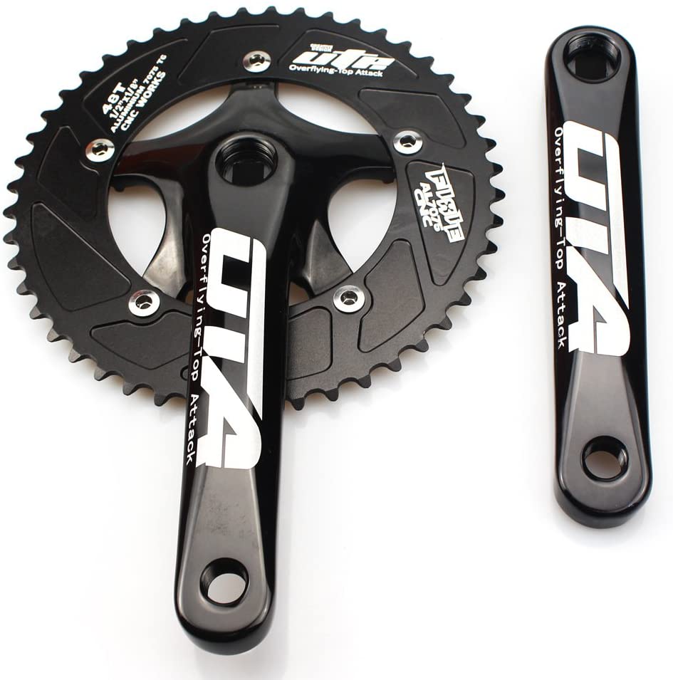 CYSKY 48T Single Speed Crankset 130 BCD 170mm Crank Arm for Single Speed Bike Fixed Gear Bicycle, Track Road Bike (Square Taper, Black)