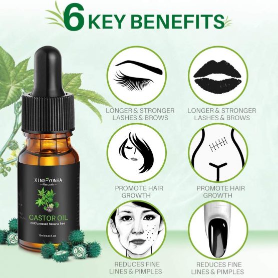 Castor Oil, Hair Growth Oil Pure Cold Pressed Castor Oil for Eyelashes Eyebrows Lash Nail, Hair Growth Serum Eyebrow Growth Serum Lash Oil with Eyelash Brush Skin Care Ricin Oil (1 PCS) - Image 2