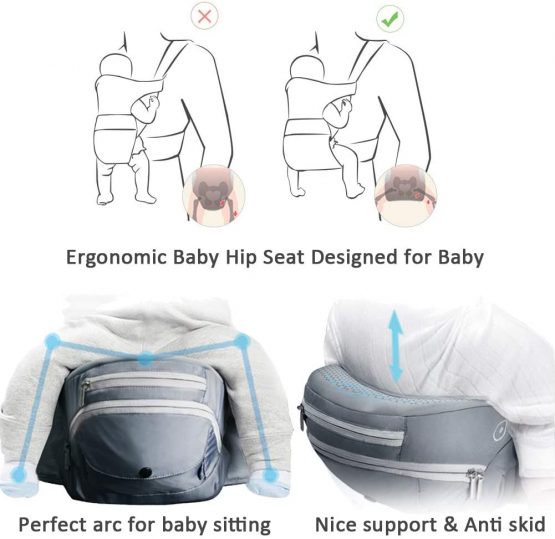 Bebamour Baby Carrier Newborn to Toddler, 6 in 1 Baby Carrier for 0-36 Months, 100% Cotton, Foldable Baby Hipseat Attached 3pcs Baby Drool Bibs (Noble Grey) - Image 3