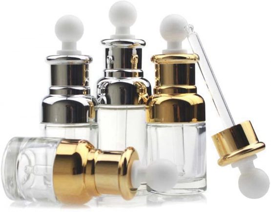 1PCS 30ml/50ml Empty Upscale Refillable Clear Glass Dropper Bottle Essential Oil Elite Fluid Cosmetics Jar Pot Container Bottles Vial with Glass Pipette Dropper (30ml, Gold) - Image 2