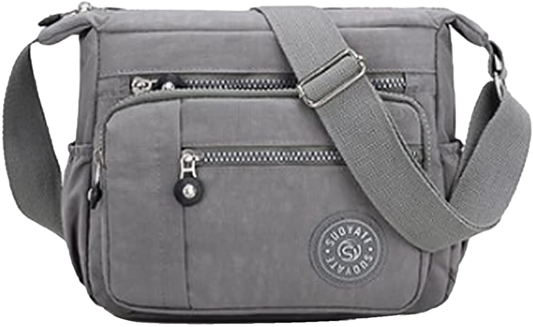 YYW Womens Multi Pocket Casual Cross Body Bag Travel Bag Messenger Handbag for Shopping Hiking Daily Use (Grey)