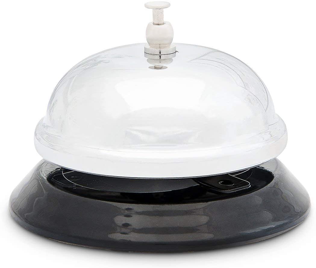 Relaxdays Reception Bell, Tabletop, Hotel Desks & Bars, Clear Sound, Chrome Metal,HxDiam. 6 x 8.5 cm, Silver