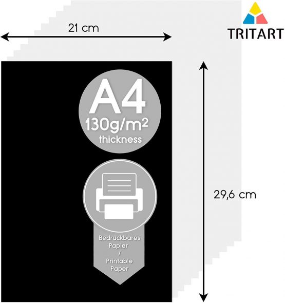 Tritart Coloured Paper Black A4 130 g/m² I 110 Sheets of Solid Craft Paper High Quality I Drawing Paper for Crafts and Painting I Cardboard I DIY Drawing Paper Black - Image 2