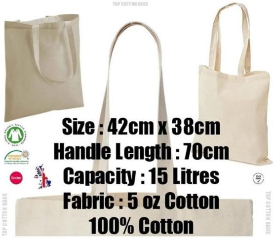 10 x Natural 5oz Cotton Shopping Tote Bags - Shoppers - ideal for Printing or Fabric Painting - Image 2