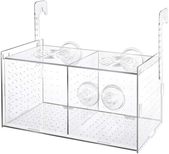 POPETPOP Fish Breeding Box - Acrylic Fish Isolation Box Aquarium Hatchery Incubator with Suction Cups for Baby Fishes Shrimp Guppy Clownfish Aggressive Fish