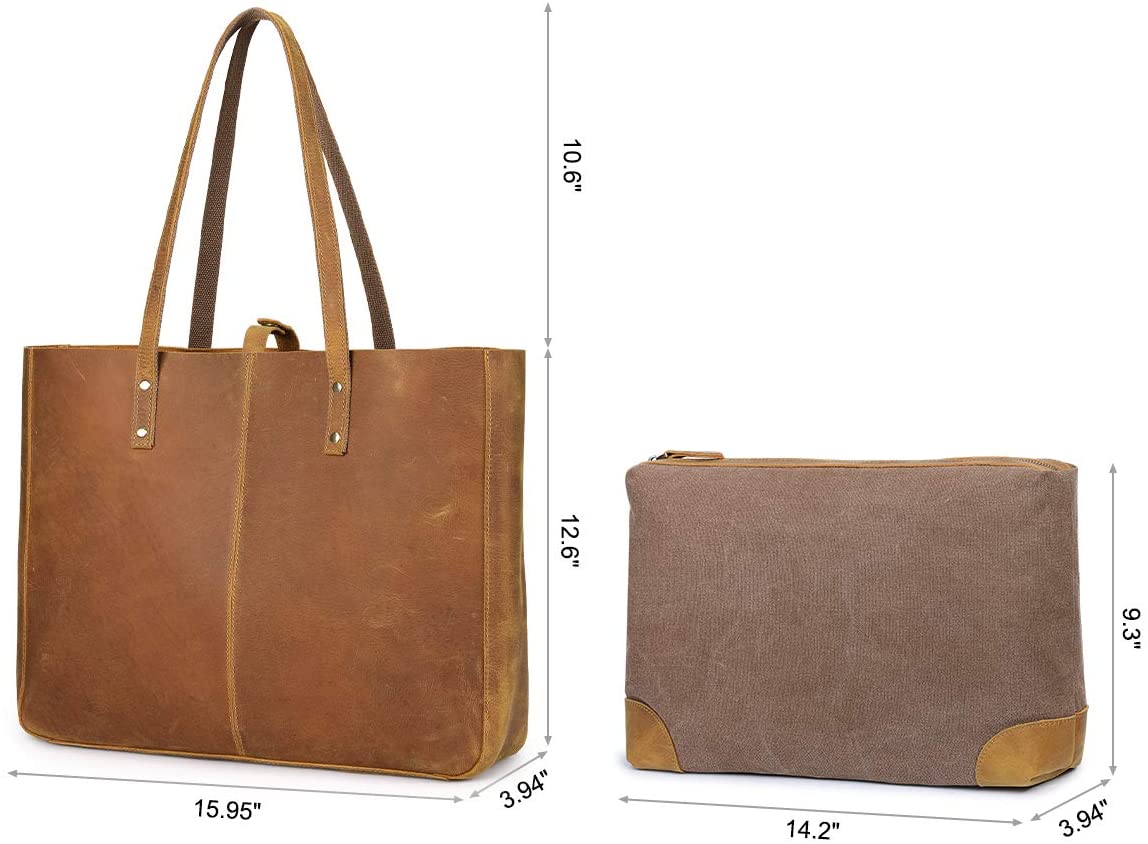 S-ZONE Genuine Leather Shoulder Tote Bag for Women Large Handbag Work Purse, 1-light Brown With Snap Closure - Image 3